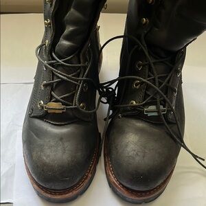 Chippewa Black and Brown Leather Boots Rugged Sole